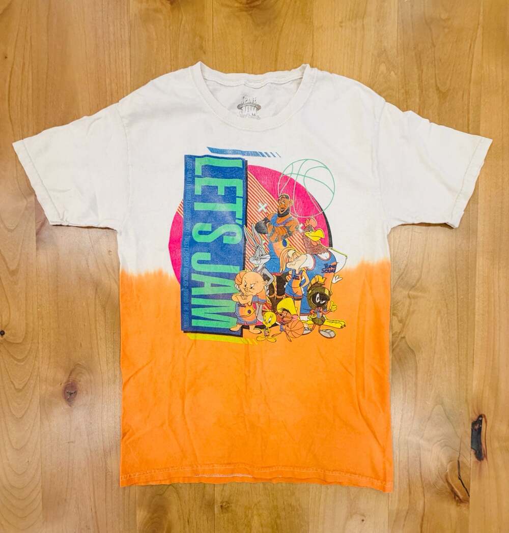 Space Jam Let's Jam T-Shirt White and Orange Dip Dye Youth L